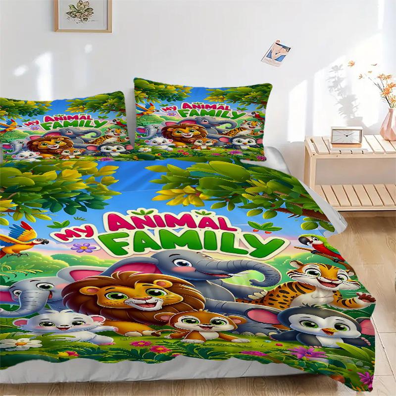Animal Family Adventure Print 3Pcs Bedding Setduvet Cover With 2 Bedropillowcase Home Birthday Gift