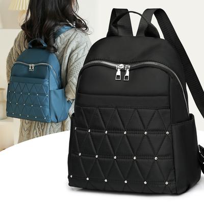 Fashion Rivet Decoration Backpack for Women's Large Capacity Solid Color Nylon Backpacky New Luxury Casual Travel Shoulder Bags