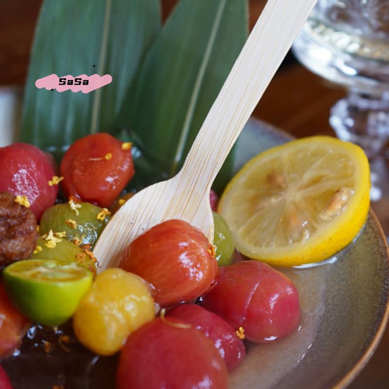 100Pcs Disposable Wooden Cutlery Set with Spoon Fork Knife for Party Ice Cream Yogurt Dessert High-Quality Tableware Pack
