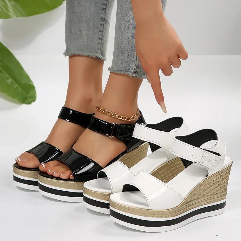 Fashion Women's Sandals Fashion Platform Shoes Women Summer Hook Loop Wedge Heeled Sandles Woman Ankle Strap High Heeled Sandalias 36-43