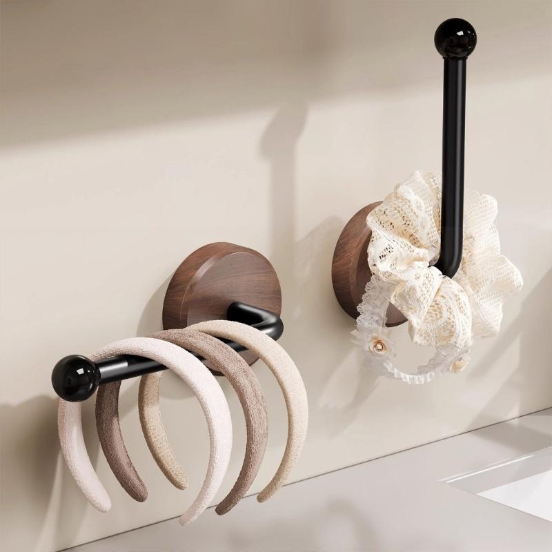 Adhesive Wood Hook Auto Adhesive Home Organizers For Bathroom Storage Drillless Mounting Durable Wooden Design