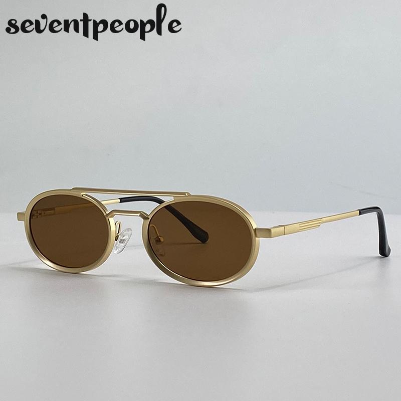 Small Oval Metal Frame Steampunk Sunglasses For Women  Luxury Brand Vintage Double Beam Shades Classic Round Punk Eyewear