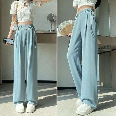 Pantalon d'été ample et décontracté à jambes larges avec motif et bouton plateau