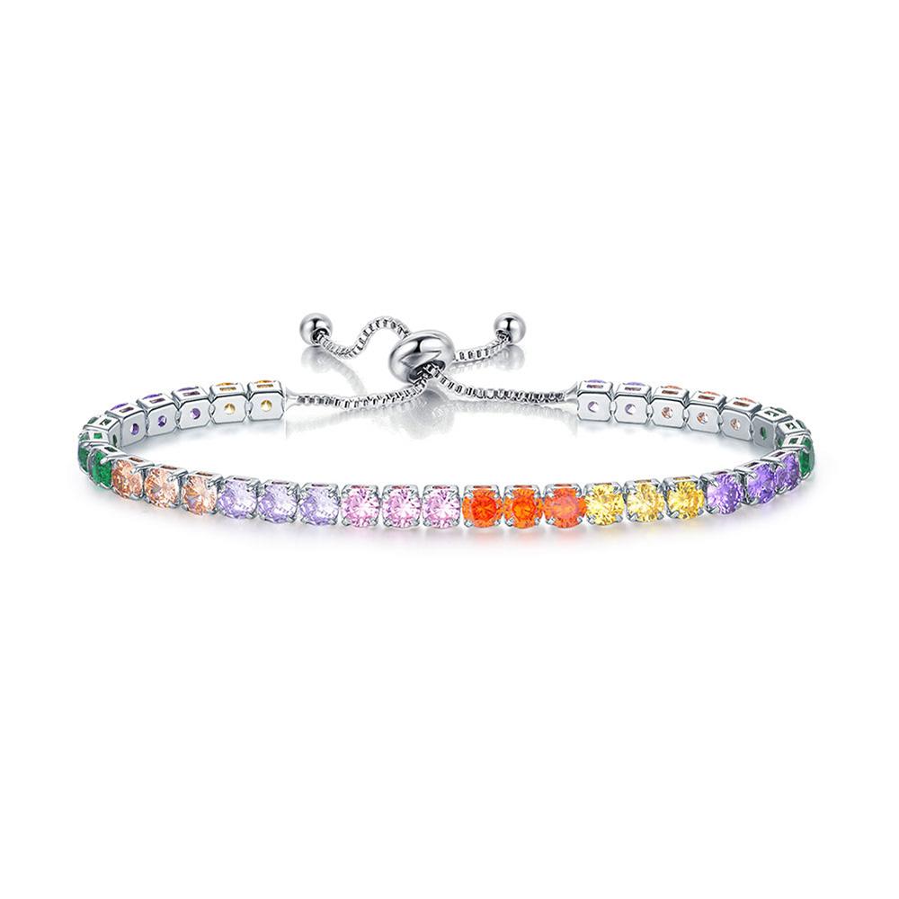 Adjustable 4MM Round Rainbow Zircon Tennis Bracelets for Women Men Fashion Silver Color Crystal Chain on Hand Trend Jewelry H133