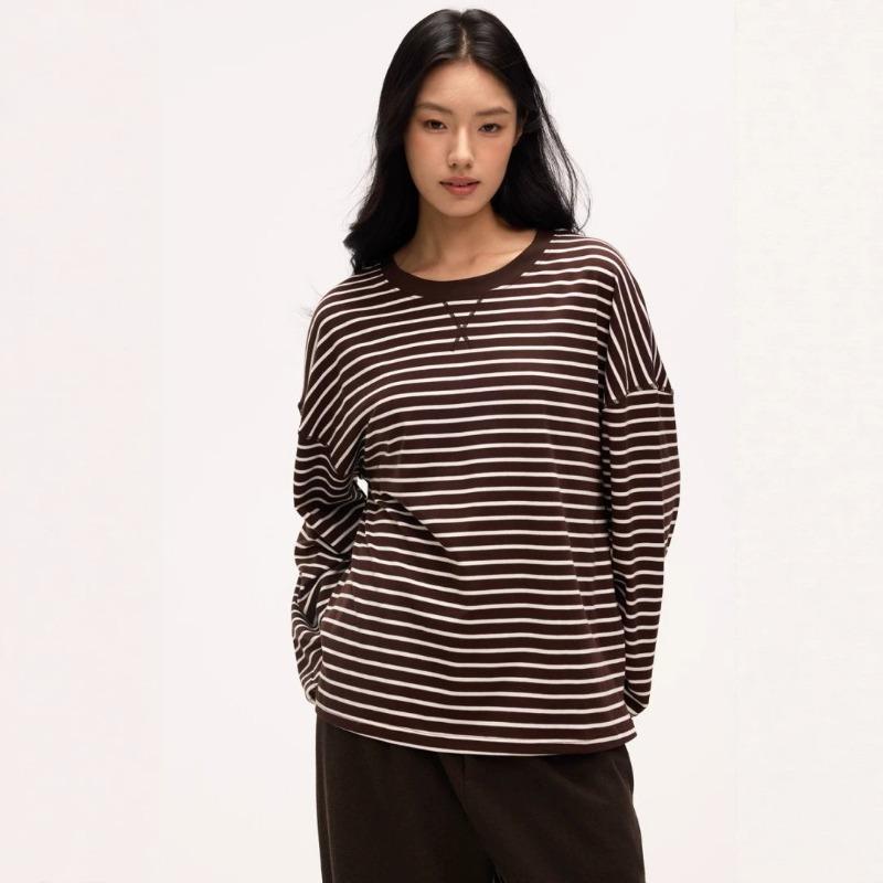 Women S Loose Fit Striped Long Sleeve Round Neck T Shirt Inner Wear