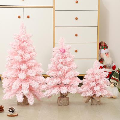 Pink Pointed Snow Spray Mini Christmas Tree 30cm Christmas Snowflake Desktop Ornament Window Decoration PVC Material