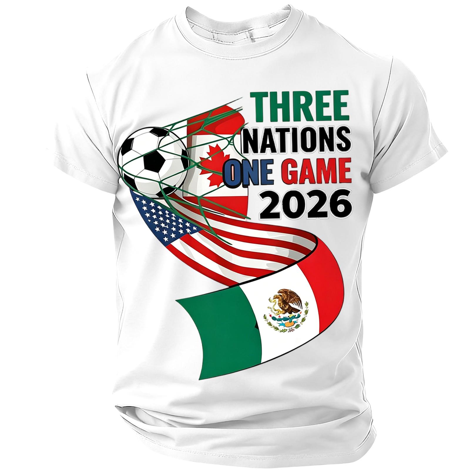 

Men s Casual Printed Crew Neck Lightweight Breathable Short Sleeve Shirt Soccer Themed Three Nations One Game 2026 Graphic Tee XL білий