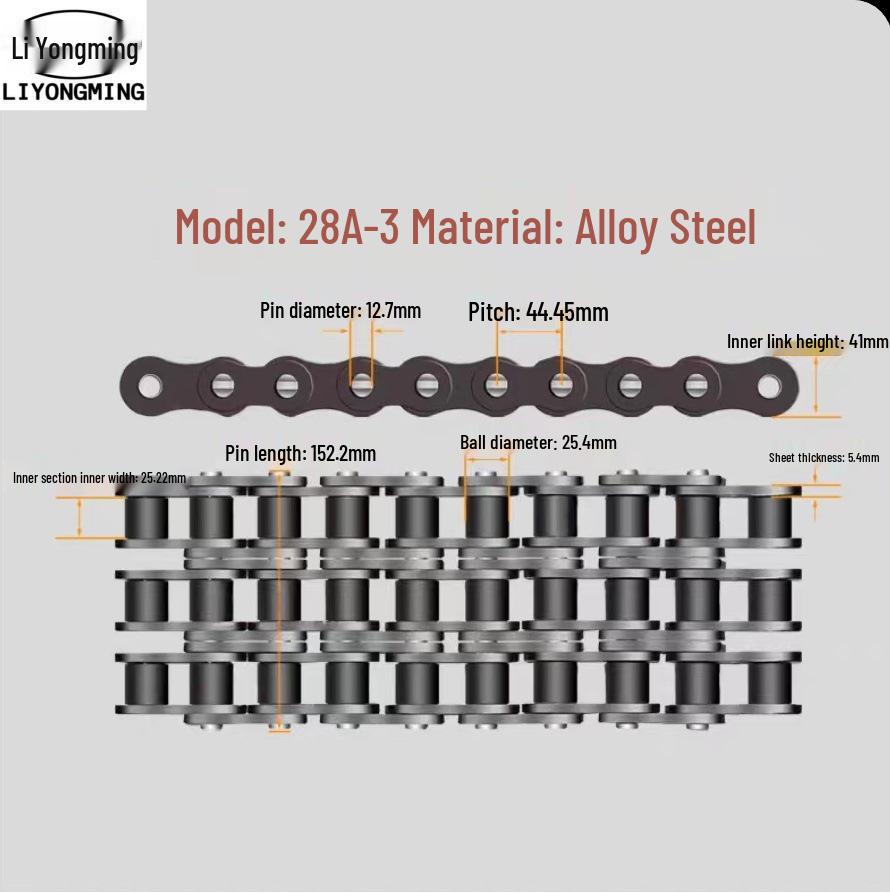 Elephant Brand Alloy Steel 45 Manganese Transmission Chains: Three-Row, 06B, 08B, 10A, and More.