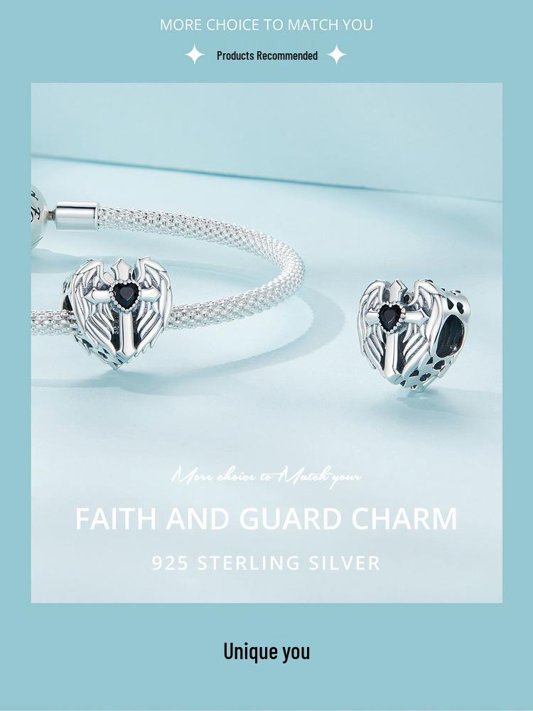 Aifle 925 Silver Faith & Love Cross Guarding Beads DIY Jewelry Accessories