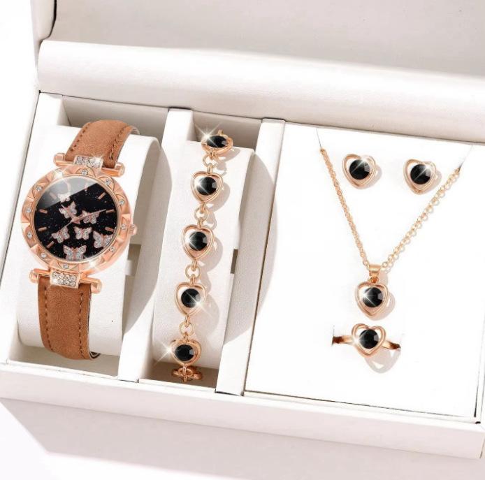 New Popular Women'S Bracelet Watch Fashionable And Simple Butterfly Five-Piece Watch Set Watch