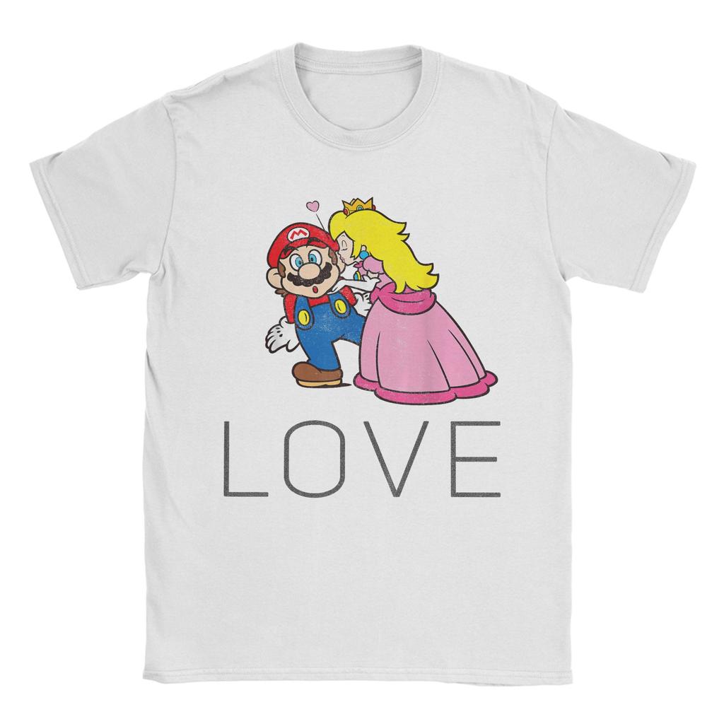 Unisex Super Marios Princess Peach Kiss Love T Shirt  Cotton Tops Vintage Short Sleeve Crewneck Tee Shirt Big Size TShirt
