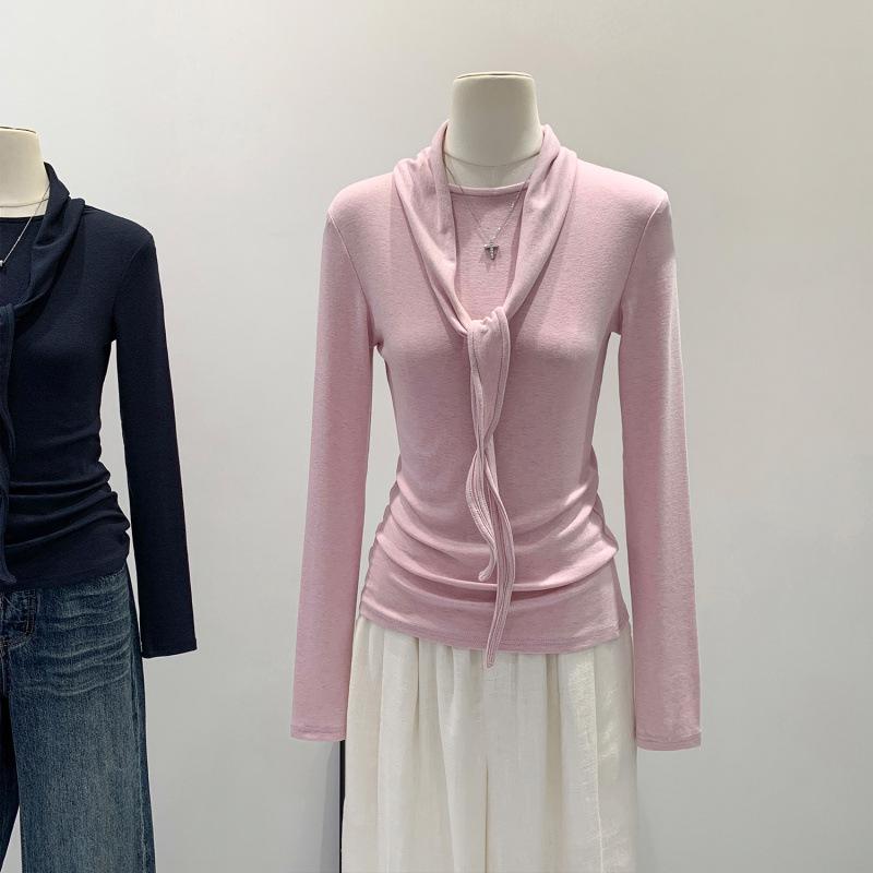 Women's Autumn/Winter 2025 Scarf Bow Tie Lace-up T-shirt