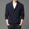 Autumn Winter Men's Thickened Button Cardigan Wool Sweater Green Fruit Collar Sweater Jacket V-neck Solid Color Casual Knitted Sweater