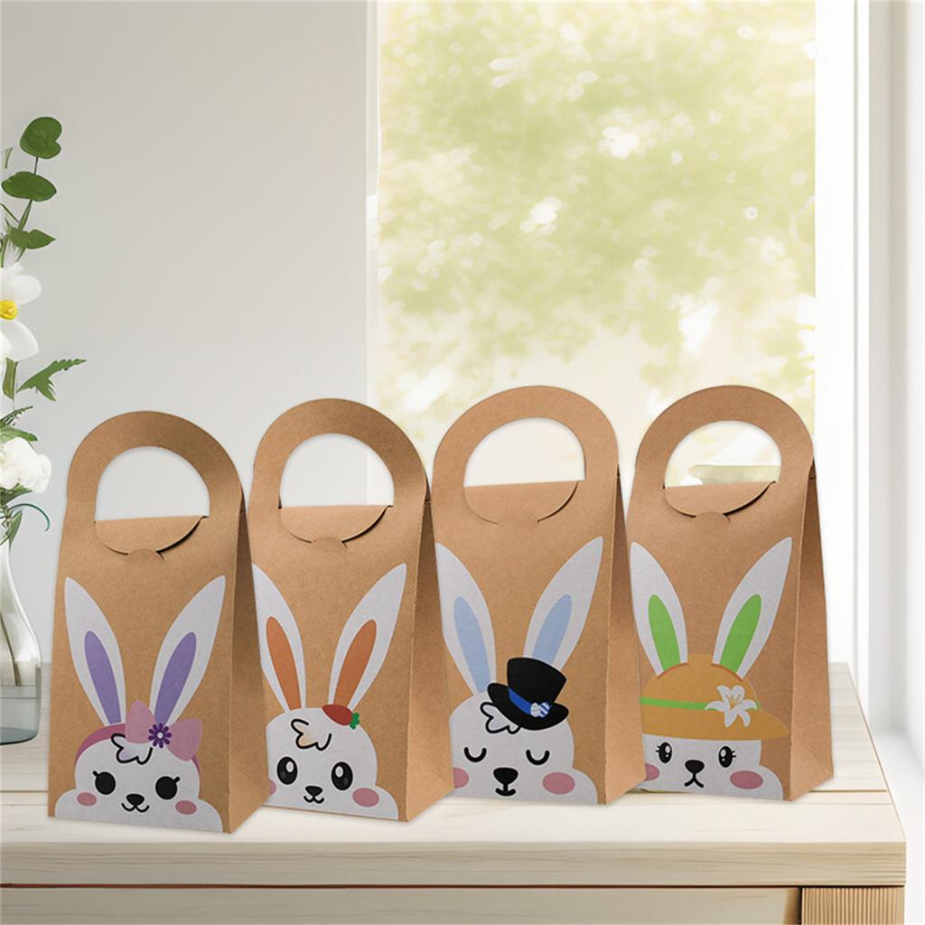 Pack of 10 Easters Sturdy Paper Gifts Bags with Rabbit Designs Portable for Party Supplies and Holiday Decorations