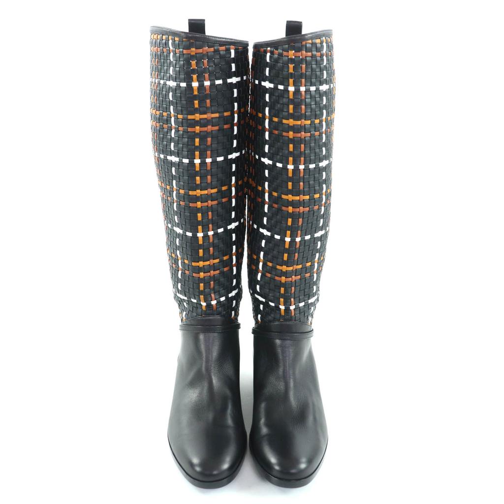 Excellent HERMES Knee-high boots black leather Women 37.5 Used