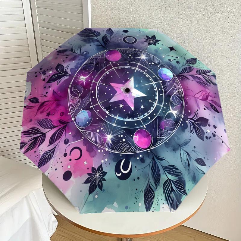 

1pc Celestial Watercolor Mandala Umbrella with Plastic Handle,Suitable for All Seasons Home Travel Outdoor UmbrellaDD1267