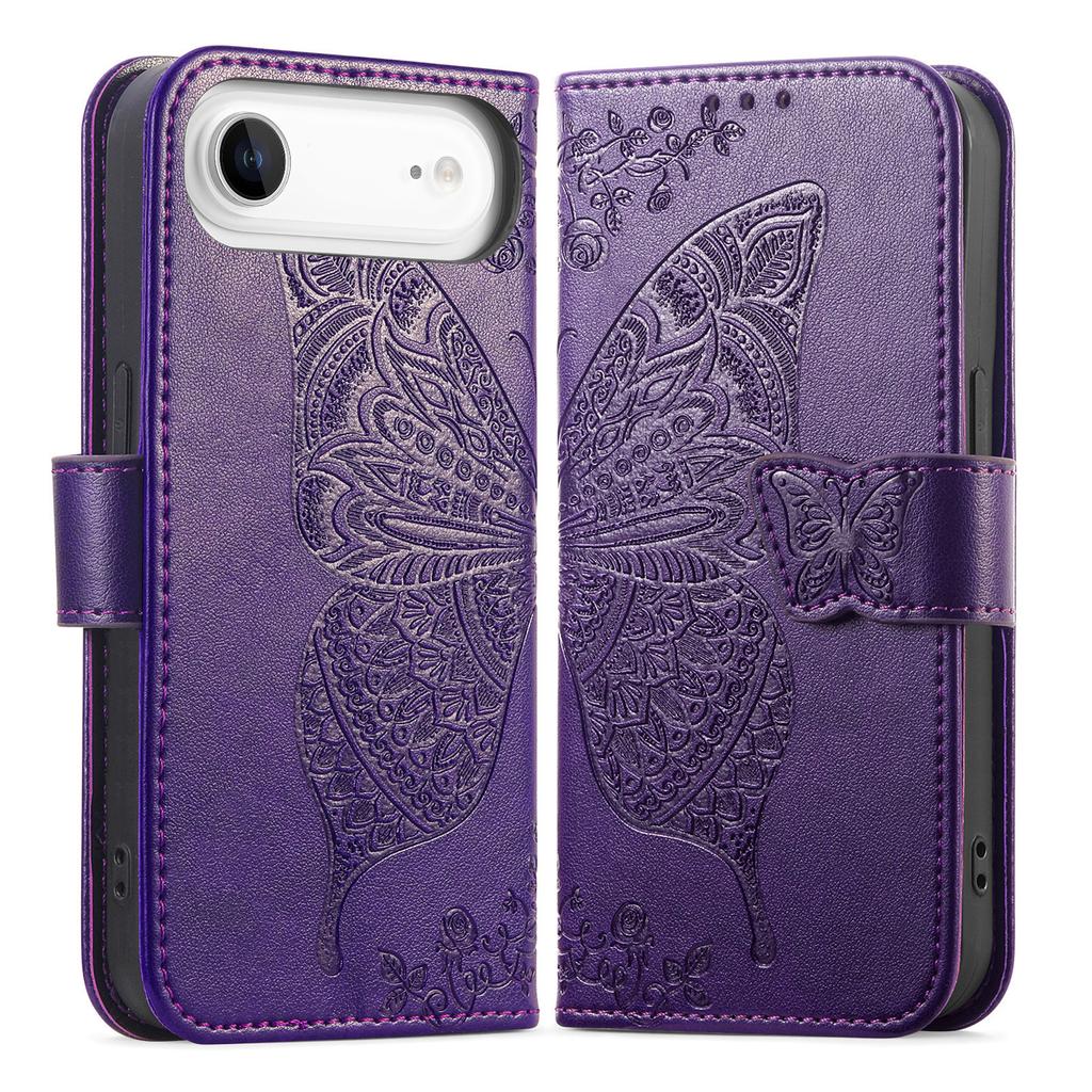 For iPhone Air Case with Strap Butterfly Pattern PU Leather Wallet Phone Cover