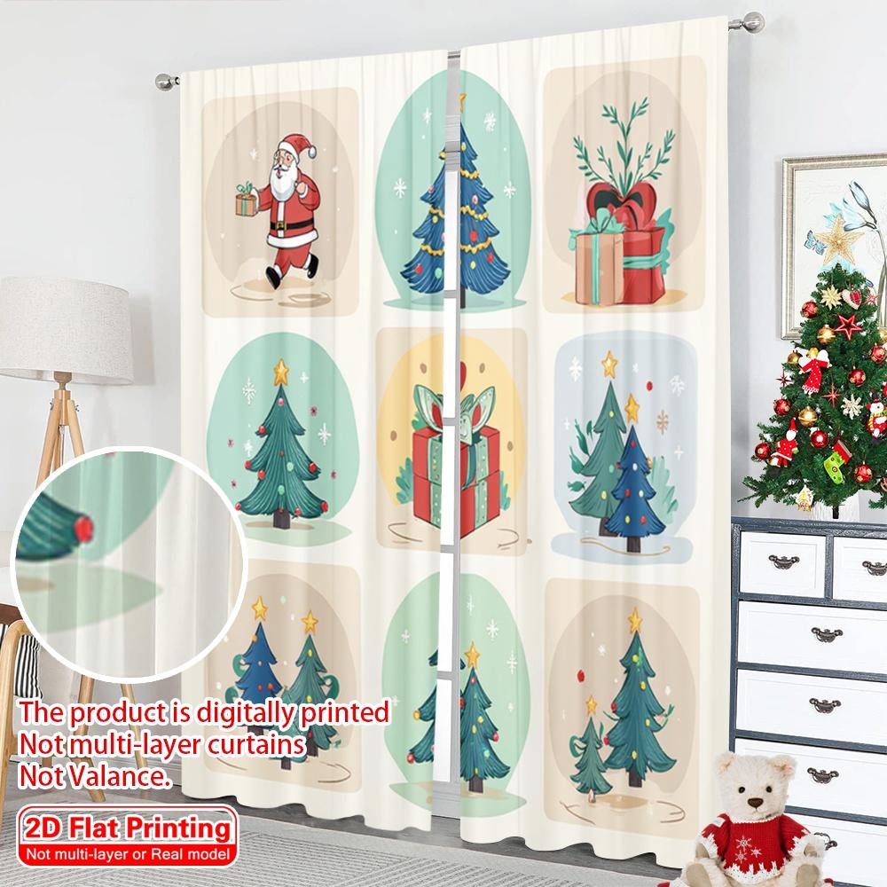 2 szt. płaski nadruk 2D Wesołych Świąt Popularne Party Zasłony okienne Święty Mikołaj Choinka Gwiazdki Prezenty 100% Poliester Bez