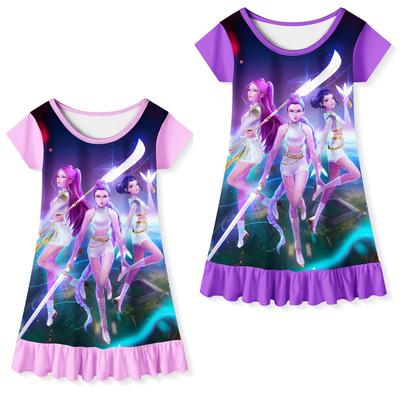 Kpop Witch Hunt Full-color Printed Dress Girls Summer Short Sleeved Dress Casual Cute Comfortable Children's Dress