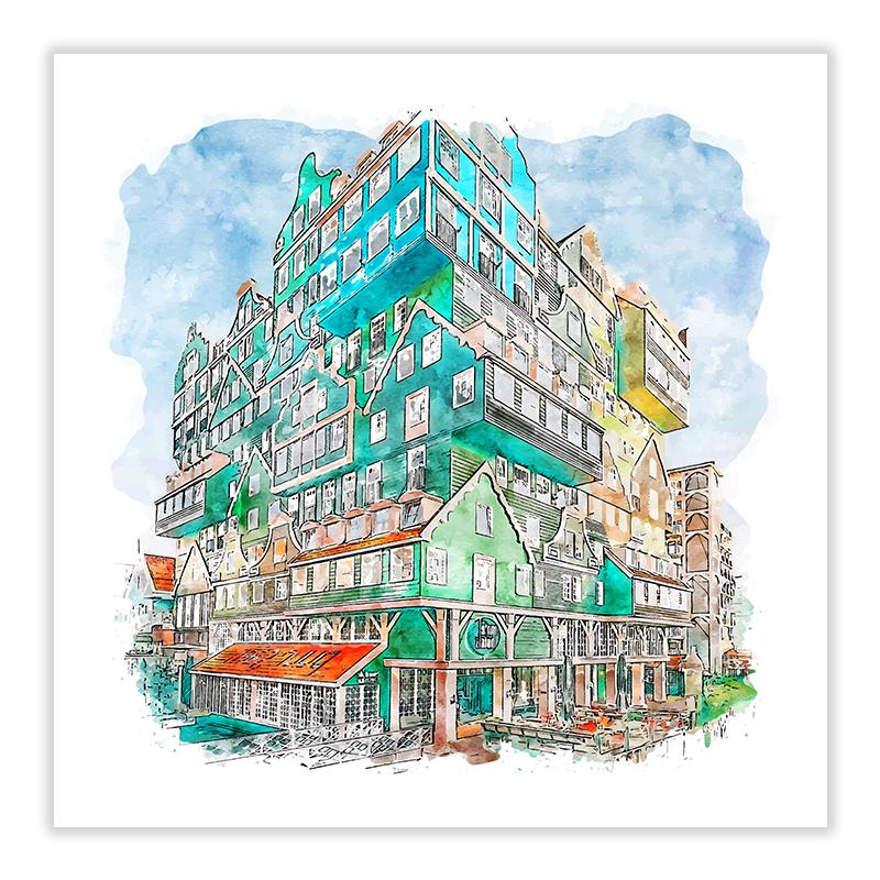 

Всемирно известные здания, акварельные постеры, принты, Тадж-Махал, собор Василия Блаженного, настенная живопись на холсте, домашний декор для спальни 20x20cm No Framed