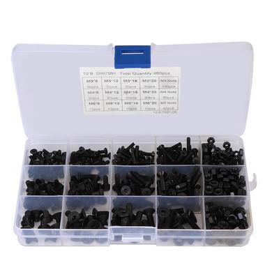 460Pcs Hex Socket Screw Set Black Flat Head Nut Carbon Steel Combination Boxed M3 M4 M5