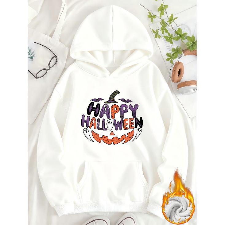 Women's Casual Hooded Sweatshirt with Fun Halloween Print, Loose Comfortable Pullover Top for Autumn & Winter