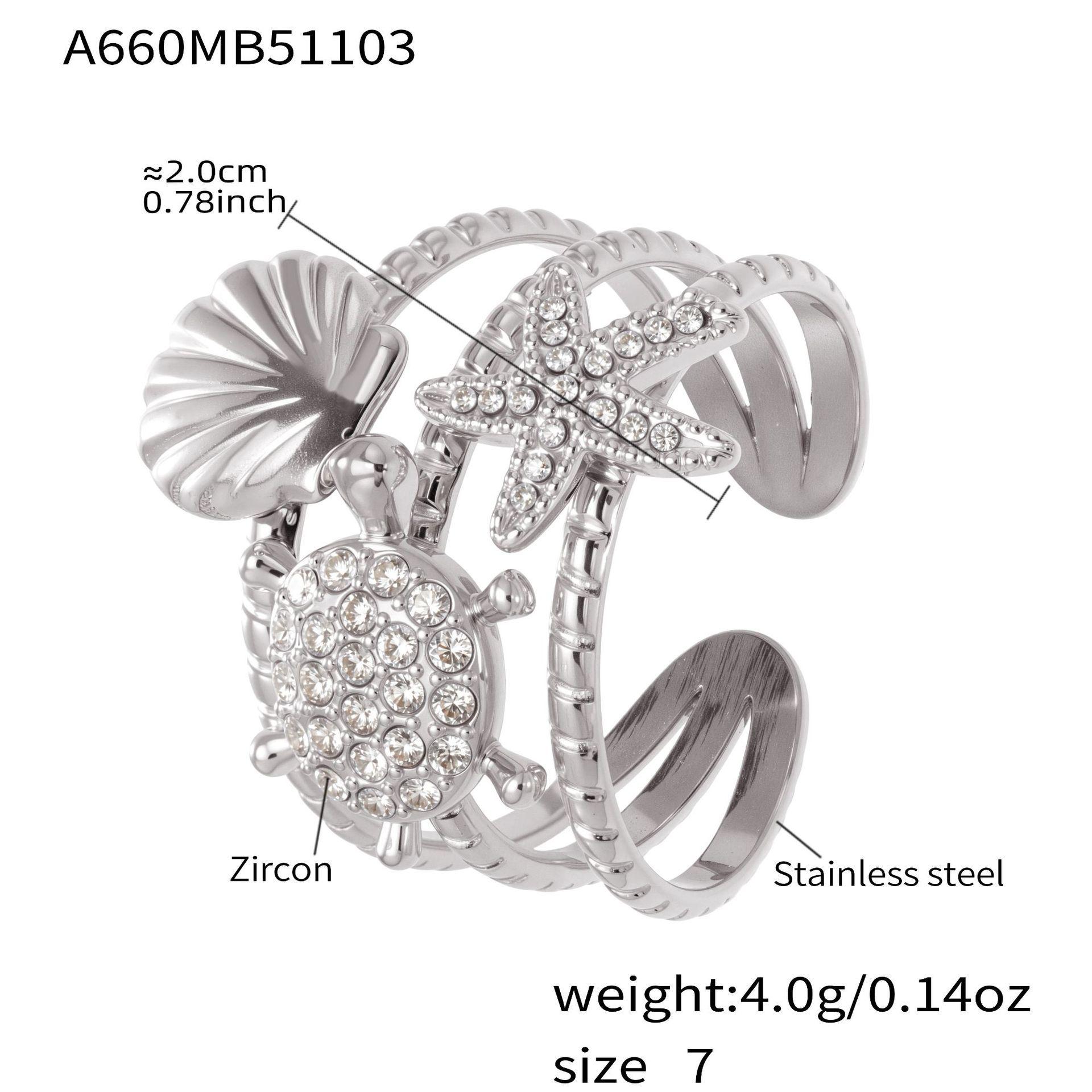 Qiong Yao Elegant Hollow Geometric Ring Set with 5A Zirconia - Ocean Style Luxury Stainless Steel Index Finger Ring. Size 7