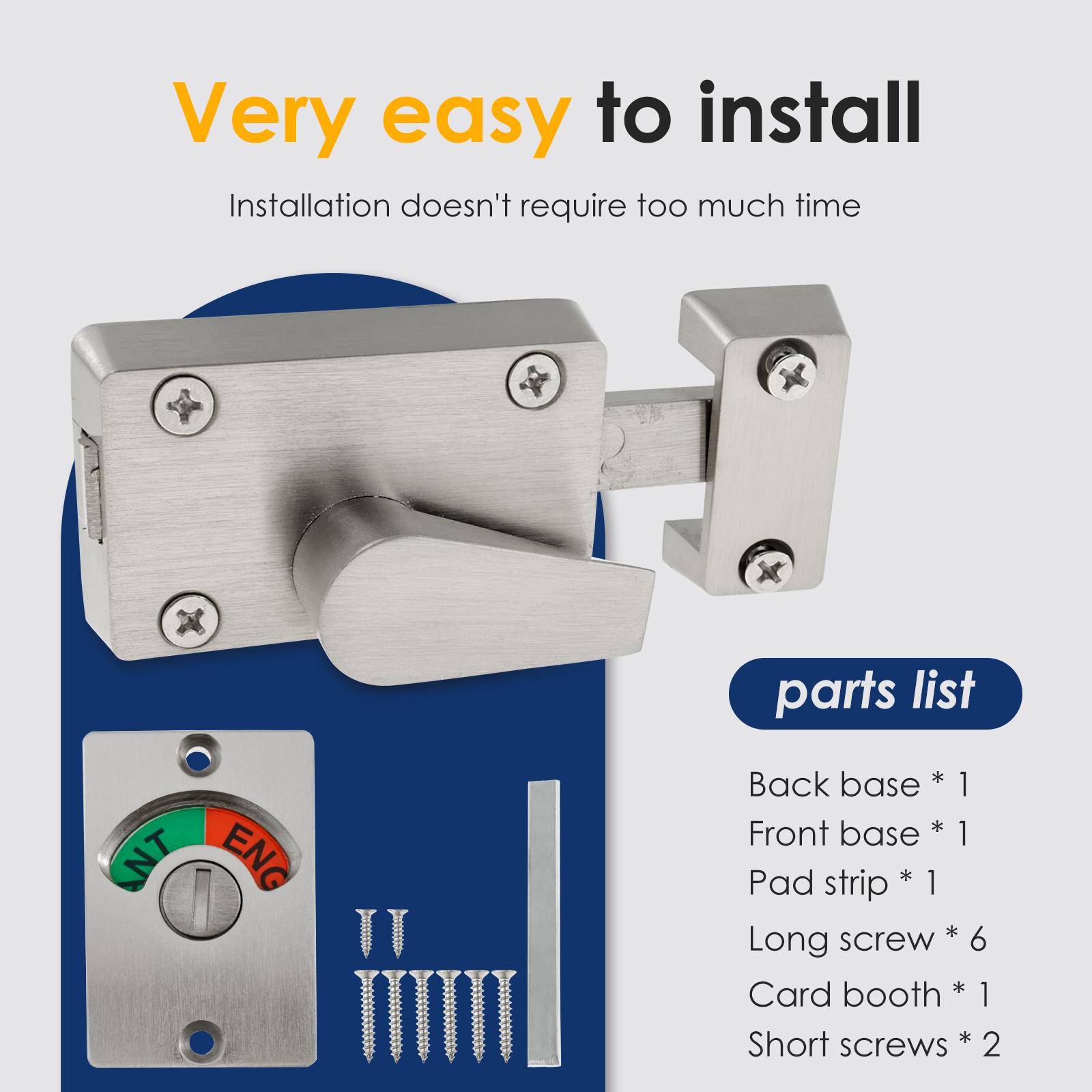 Toilet Bathroom Lock Vacant/Engaged Stainless Steel Door Lock Indicator Restroom Toilet Privacy Partition Door Lock Latch