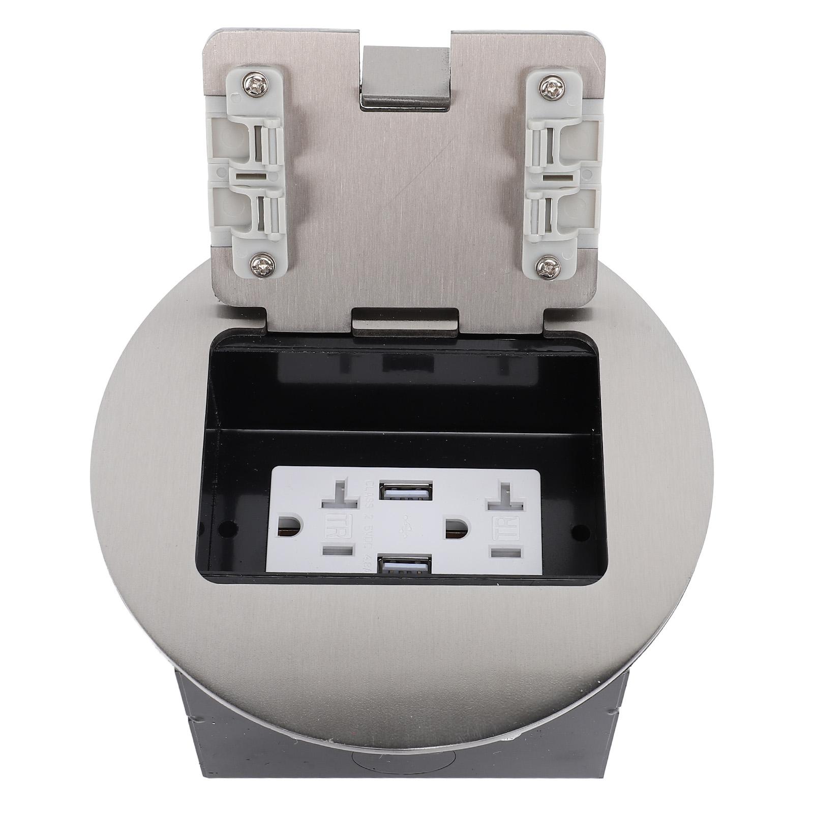 

Вбудована підлогова розетка 2500 Вт 20 А 2 розетки та 2 USB порти Нержавіюча сталь ПК Підлогова електрична