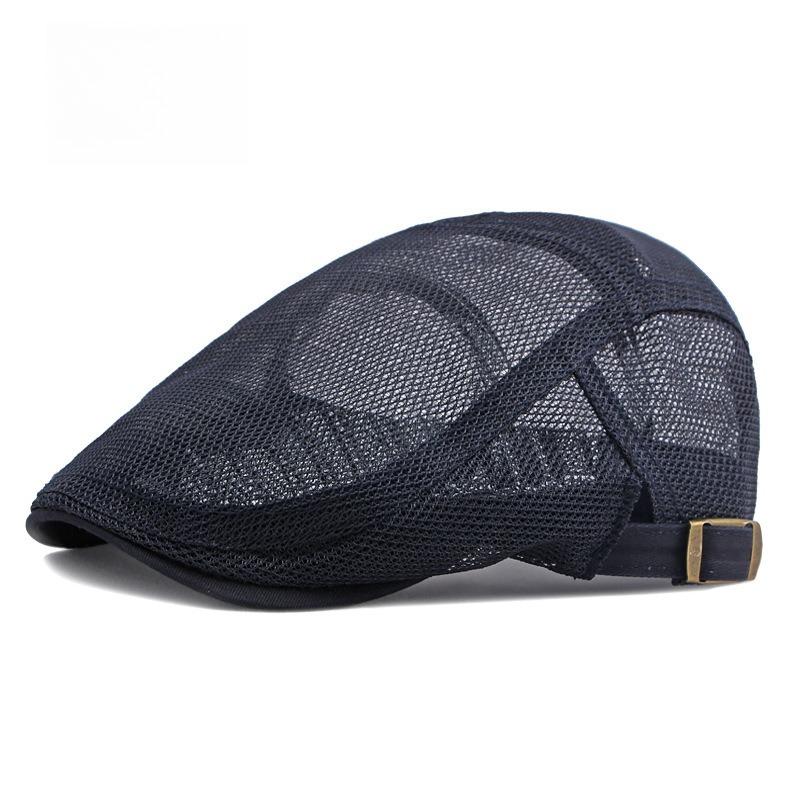 Unisex Summer Hollow Mesh Flat Cap Breathable Vintage Beret Hat Solid Color Ivy Cabbie Cap for Men Women Adjustable Lightweight Sun Hats