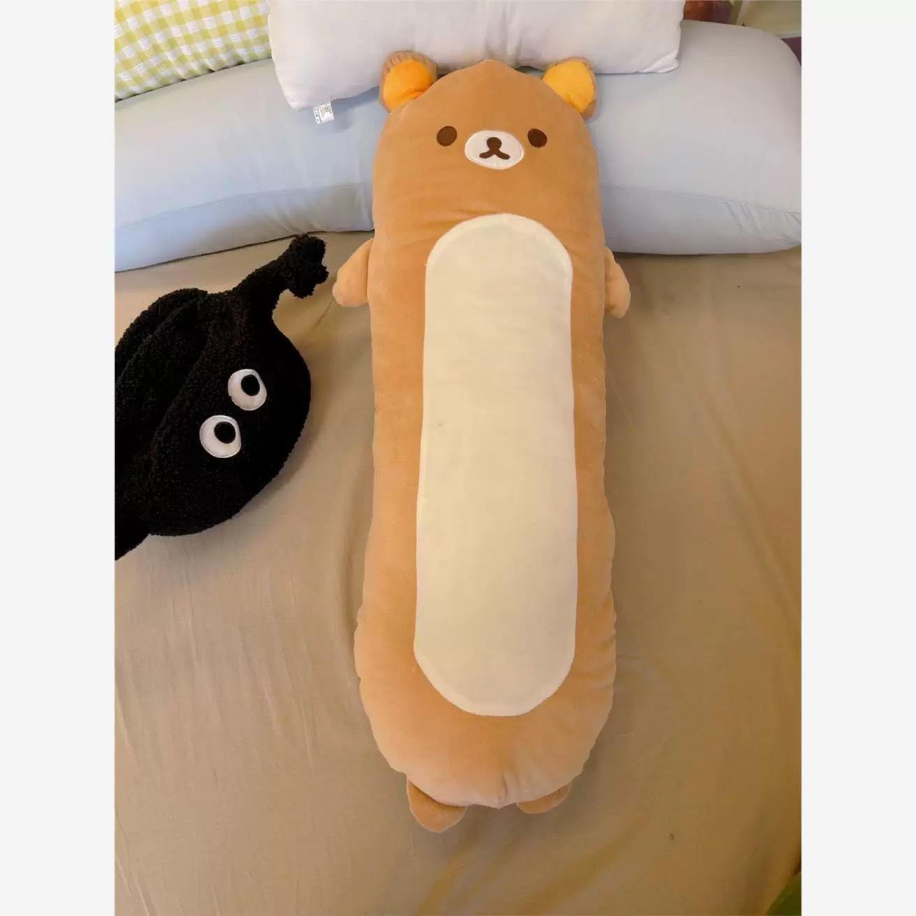 

Подушка-подушка Rilakkuma для прикроватной тумбочки - Милая длинная полосатая спящая кукла для студенческого общежития, Подарок на день рождения 60cm