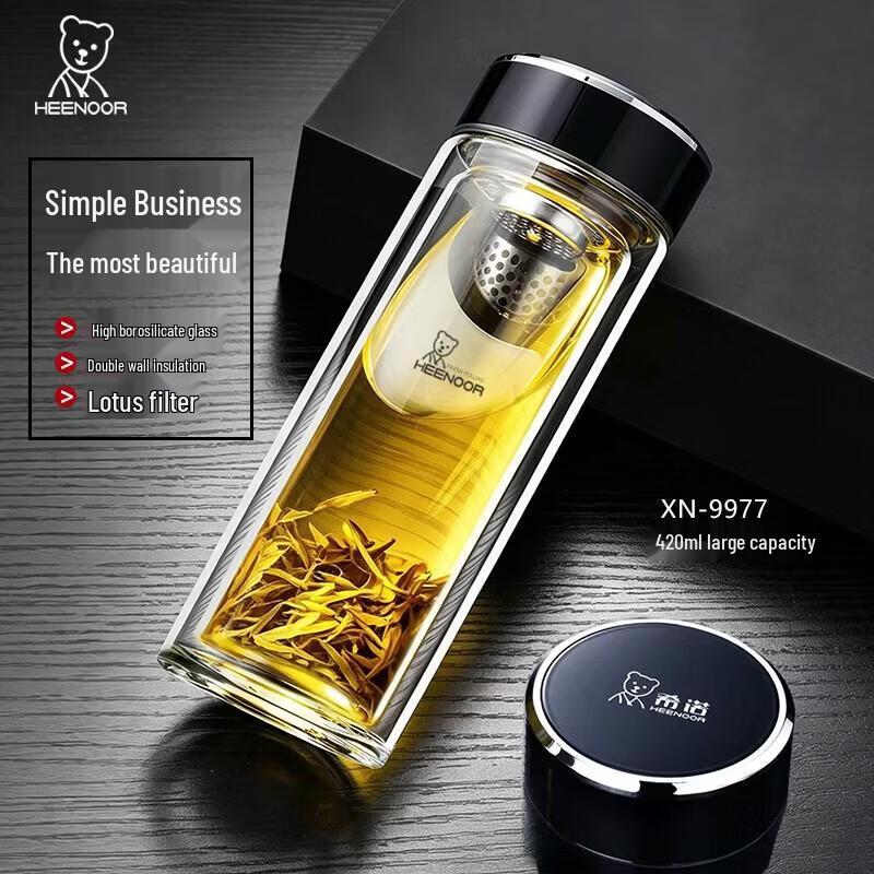 HEENOOR Double-Layer Portable Glass Cup