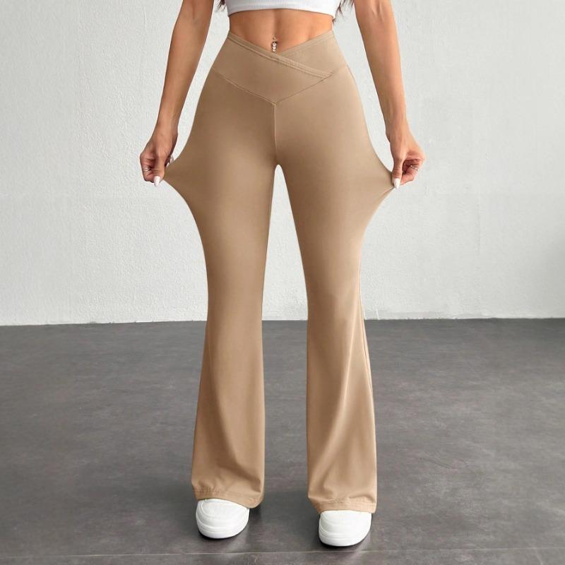 European  American Clothing Temu2025 Spring Summer Foreign Trade Temperament Simple Solid Color Tight High Waist Bootcut Pants