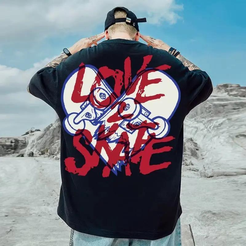 

Новая 8X Летняя Мода Футболка с Коротким Рукавом Мужская Свободная для Бега Мультяшный Аниме Персонаж Принт Мужская Унисекс Футболка Парные Топы S бежевый