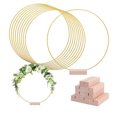 10Pcs 12 Inch Round Metal Hoop Centerpiece With Wooden Stand Decorative Props For Crafts DIY Wedding Event Party Decor