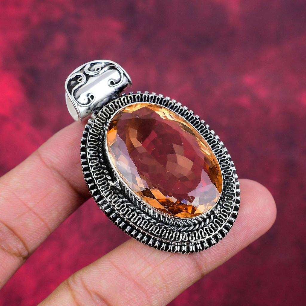 Morganite Pendant, Handmade Gemstone 925 Solid Sterling Silver Pendant Antique Jewelry, For Wedding Gift