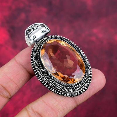 Morganite Pendant, Handmade Gemstone 925 Solid Sterling Silver Pendant Antique Jewelry, For Wedding Gift