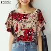 ZANZEA Women Casual Ethnic Print Loose Short Sleeve Blouse