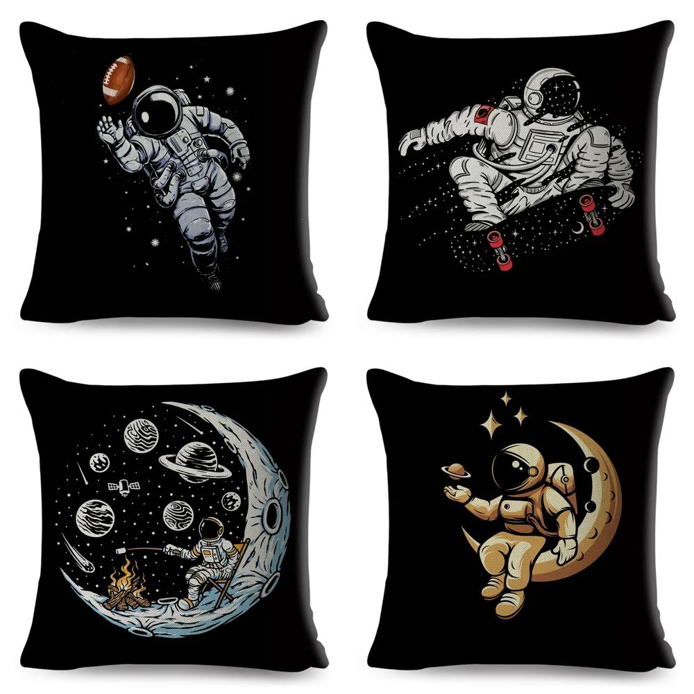 Cartoon Astronaut Sports Cushion Sofa Home Decoration Kids Room Planet Music Pillowcase