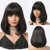 Black BoBo Synthetic Wig with Bangs Shoulder Length Bob Straight Wig for Women Cosplay Daily Hair Wig Heat Resistant Wigs