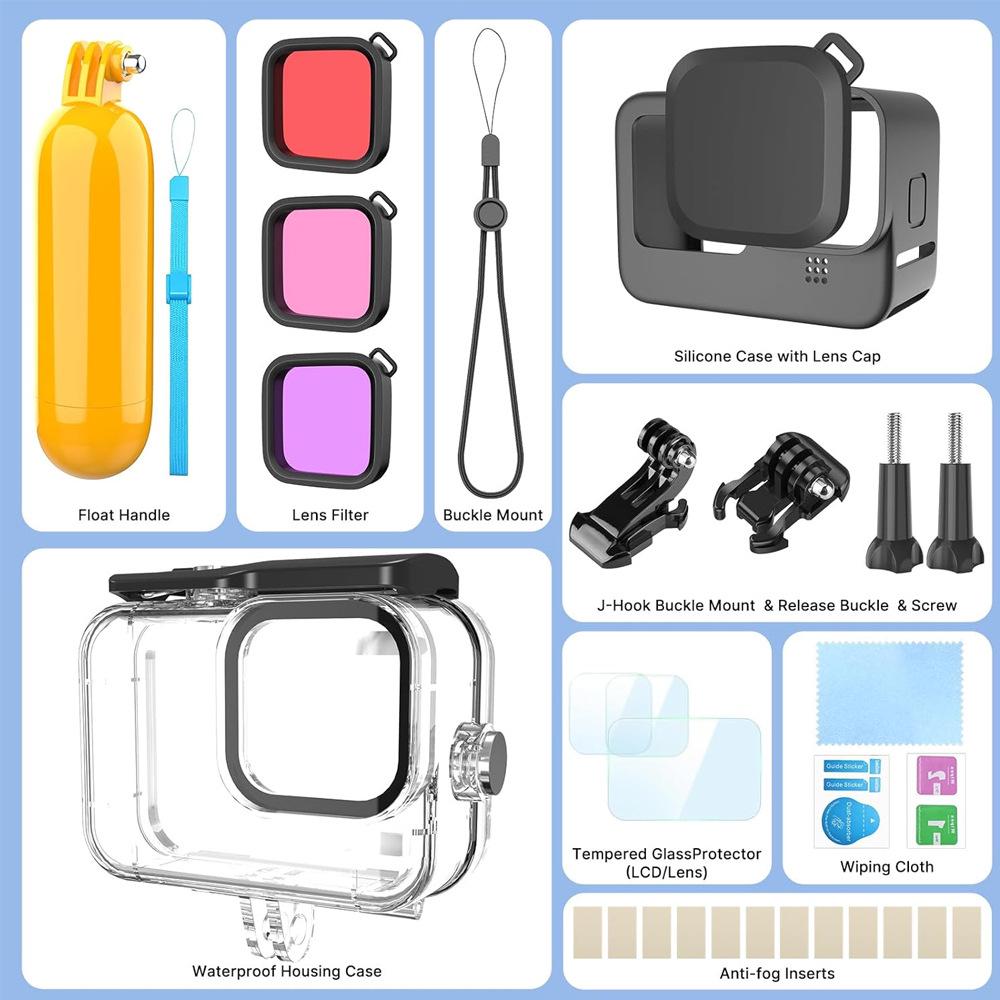 Custodia subacquea per fotocamera panoramica GoPro HERO13/12/11/10/9 Black, Cover protettiva impermeabile 60m