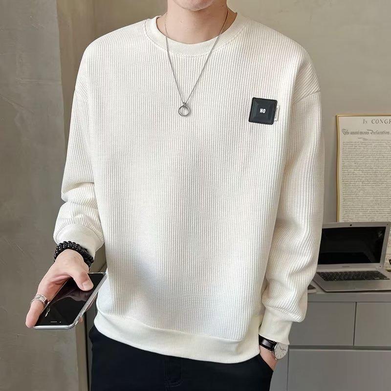 Men's Textured Solid Color Loose Round Neck Sweatshirt - Spring & Autumn Casual Style