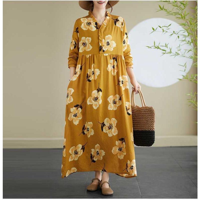 Loose Mulle Lace Long Sleeve Hem Long Dresses