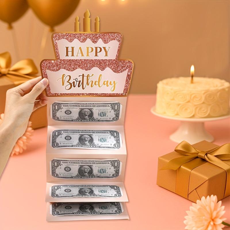 Money Birthday Cash Gift Pull Out Card Surprise Money Holder with Cake Print Fun Cash Creative Gift Envelope Set for Birthdays