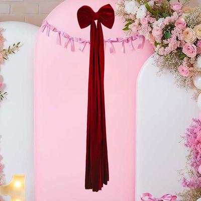 Christmas Bows Decor Red Christmas Velvet Hangable Holiday Tree Topper Bow Ornaments For Birthday Holiday Festival Event