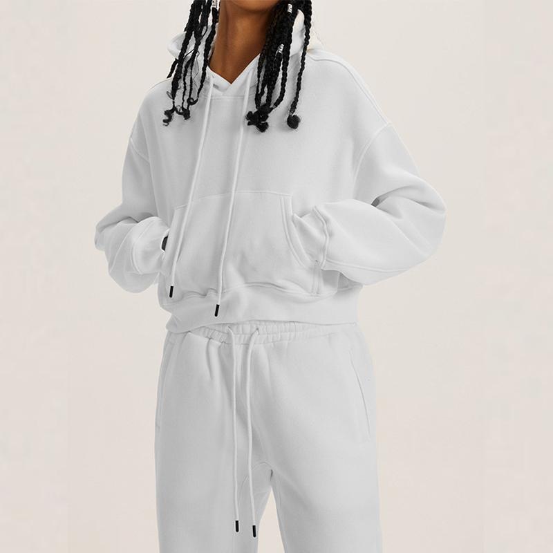 Women's Sweatshirt Set Fashion Hooded Round Neck Long Sleeve Top Casual Loose Warm Two-piece Set