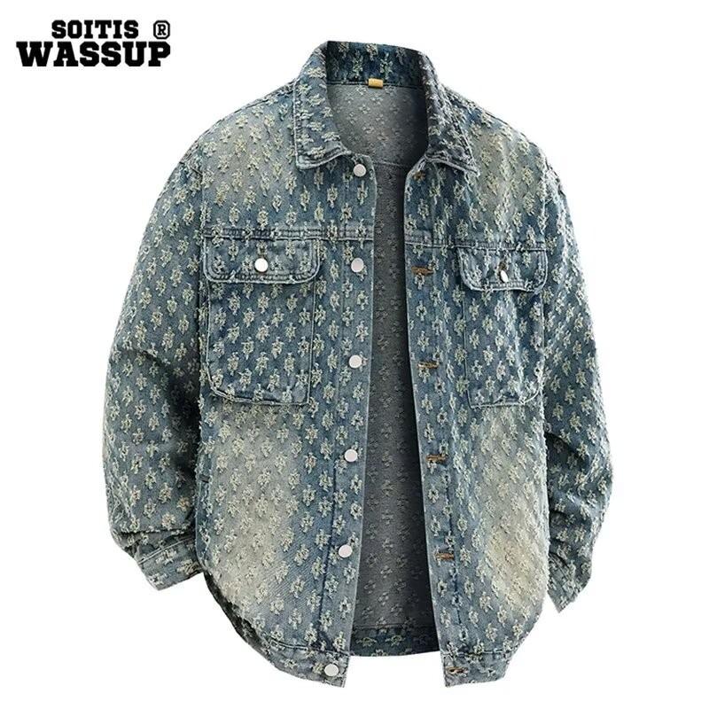 Unisex Retro Denim Motorcycle Jacket: Autumn/Winter Casual Trend, Loose Fit with Lapel