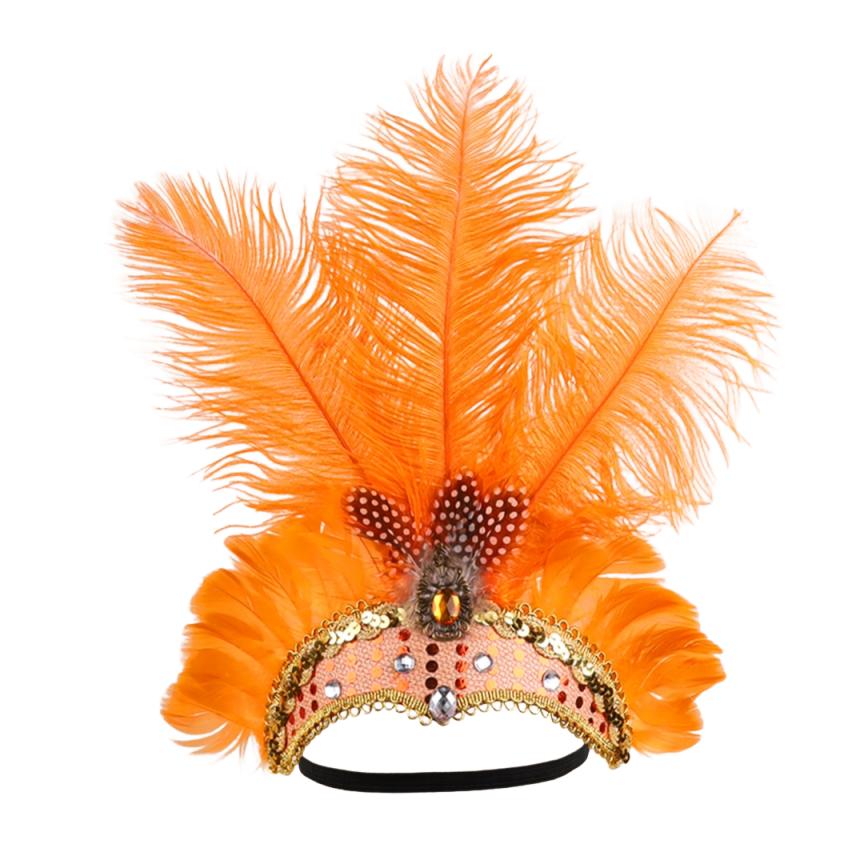 Women Carnival Crystal Crown Feather Headpieces 1920s Flapper Headband Show Girl Feather Headdress Mardi Gras Accessories