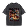 Retro Western Cowboy Boots Hat Floral European And American Washed Distressed Print Fashion Casual Versatile T Shirt