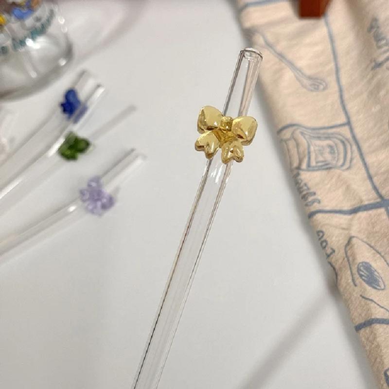 1pc 8mm Glass Straw, Reusable Drinking Straws Cute Butterfly Heat-Resistant Straw For Festival Party Wedding Cocktail Bar Beachs